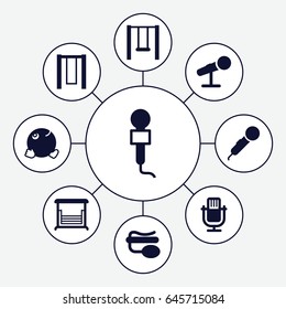 Sing icons set. set of 9 sing filled icons such as dancing emoji, swing, microphone