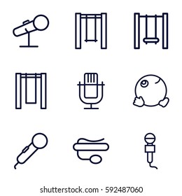 sing icons set. Set of 9 sing outline icons such as swing, microphone, pin microphone