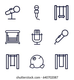 Sing icons set. set of 9 sing outline icons such as swing, microphone
