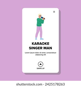 sing karaoke singer man vector. music mic, party group, concert jump sing karaoke singer man web flat cartoon illustration