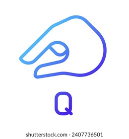 Sing for letter Q in ASL pixel perfect gradient linear vector icon. System of communication. Gestures system. Thin line color symbol. Modern style pictogram. Vector isolated outline drawing