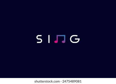 Logotipo Sing, letra N y combinación de íconos musicales en texto Logotipo de tipografía Sing, Ilustración vectorial