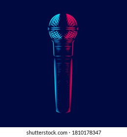 Sing microphone line pop art potrait logo colorful design with dark background. Abstract vector illustration. Isolated black background for t-shirt, poster, clothing