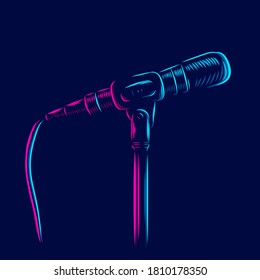 Sing microphone line pop art potrait logo colorful design with dark background. Abstract vector illustration. Isolated black background for t-shirt, poster, clothing