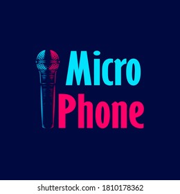 Cantar línea de micrófono pop arte retrato logo diseño colorido con fondo oscuro. Ilustración del vector abstracto. Fondo negro aislado para camisetas, afiches, ropa