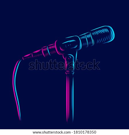 Sing microphone line pop art potrait logo colorful design with dark background. Abstract vector illustration. Isolated black background for t-shirt, poster, clothing