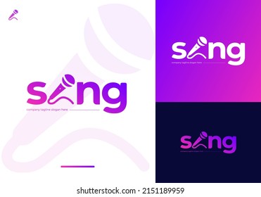 Sing Modern Abstract Logo Creative Design with Microphone Icon Vector Template