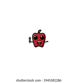 Sing Paprika Cartoon Character Vector Illustration Design. Outline, Cute, Funny Style. Recomended For Children Book, Cover Book, And Other.