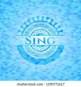 Sing realistic light blue mosaic emblem