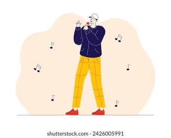 Sing songs to your heart's content, happiness vector illustration.