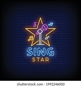 Sing Star Neon Signs Style Text Vector