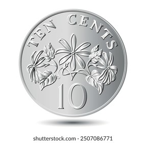 Singapore 10 Cents ribbon upwards. Vector illustration.