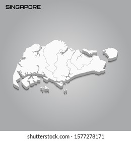 Singapore 3d Map With Borders Of Regions. Vector Illustration