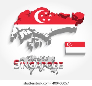 Singapore 3D ( map and flag ) ( transportation and tourism concept ) 