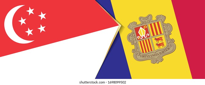 Singapore and Andorra flags, two vector flags symbol of relationship or confrontation.