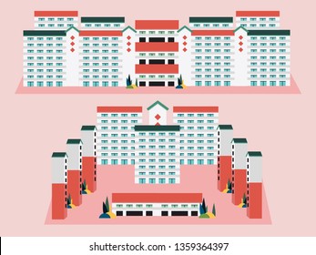 Singapore apartments, public housing buildings, HDB flats residential area vector illustration