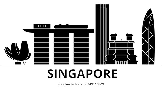 Singapore architecture vector city skyline, travel cityscape with landmarks, buildings, isolated sights on background