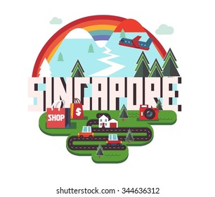 Singapore in asia is a beautiful country to visit. vintage vector illustration.