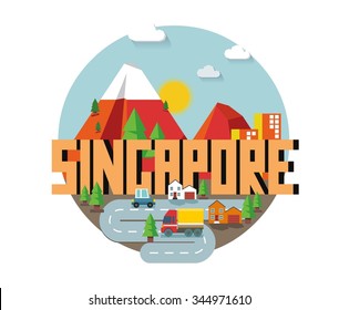 Singapore in asia is a beautiful country to visit. vintage vector illustration.