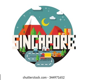 Singapore in asia is a beautiful country to visit. vintage vector illustration.