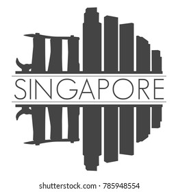 Singapore Asia Skyline Vector Art Mirror Silhouette Emblematic Buildings 