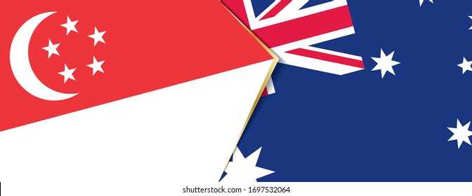 Singapur y Australia banderas, dos vectores símbolo de relación o confrontación.