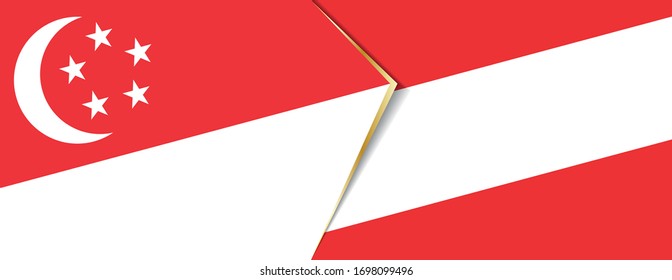 Singapore and Austria flags, two vector flags symbol of relationship or confrontation.