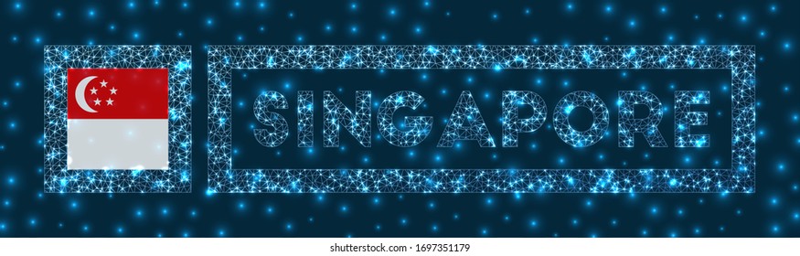 Singapore badge. Flag of Singapore in glowing network geometric style. Cool vector illustration.