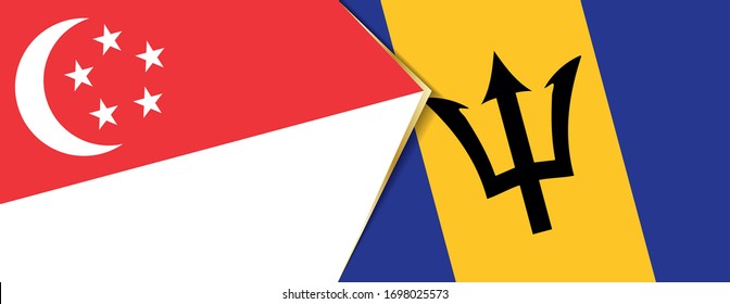 Singapore and Barbados flags, two vector flags symbol of relationship or confrontation.