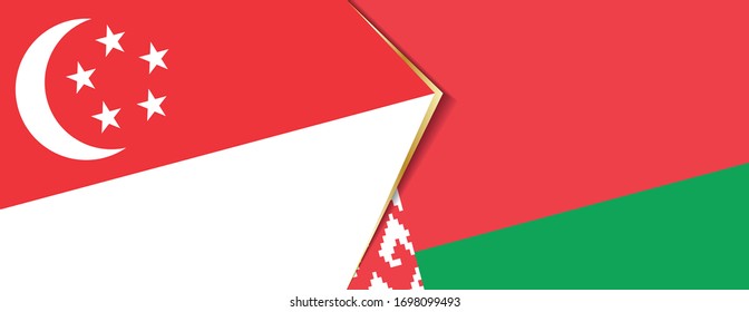 Singapore and Belarus flags, two vector flags symbol of relationship or confrontation.