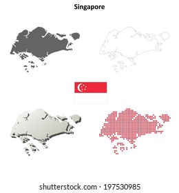 Singapore blank detailed outline map set - vector version