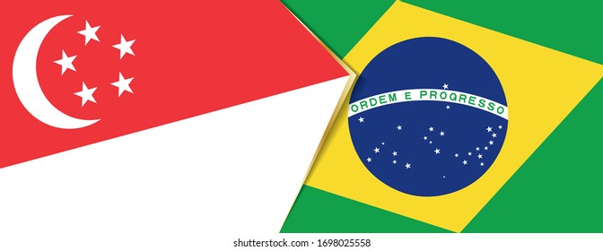 Singapore and Brazil flags, two vector flags symbol of relationship or confrontation.