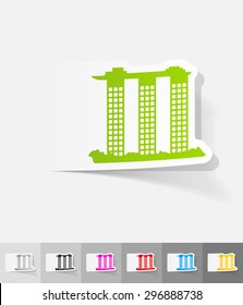 singapore building paper sticker with shadow. Vector illustration