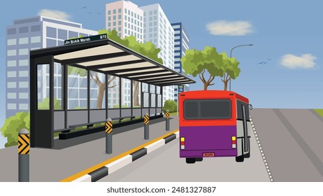 Singapore Bus stop with bus on the road