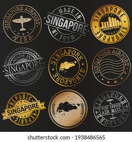 Singapore Business Metal Stamps. Gold Made In Product Seal. National Logo Icon. Symbol Design Insignia Country.