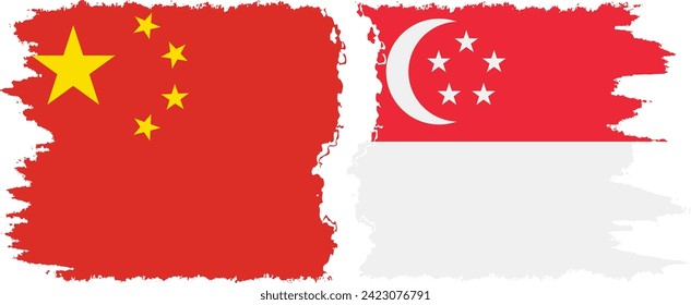 Singapore and China grunge flags connection, vector