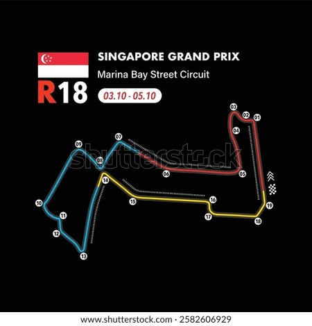 Singapore Circuit 2025 map, vector isolated illustration for racing calendar, ready to print