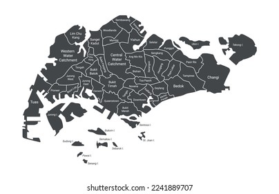 Localidades de Singapur o mapa administrativo con ilustración de vectores de frontera