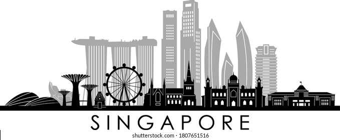 SINGAPORE  City ASIA Skyline Silhouette Cityscape Vector