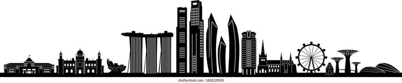 SINGAPORE  City ASIA Skyline Silhouette Cityscape Vector