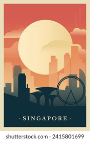 Singapore city brutalism poster with abstract skyline, cityscape retro vector illustration. Asian megapolis travel front cover, brochure, flyer, leaflet, business presentation template image