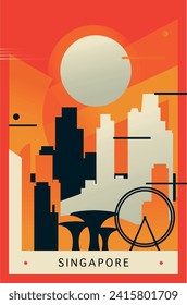 Singapore city brutalism poster with abstract skyline, cityscape retro vector illustration. Asian megapolis travel front cover, brochure, flyer, leaflet, business presentation template image