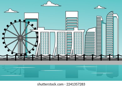 Singapore City cartoon blue design vector, City catoon design template