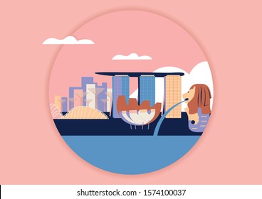 Singapore City Landmarks in Vector