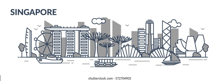 Singapore City. Line Stile. Vector Illustration