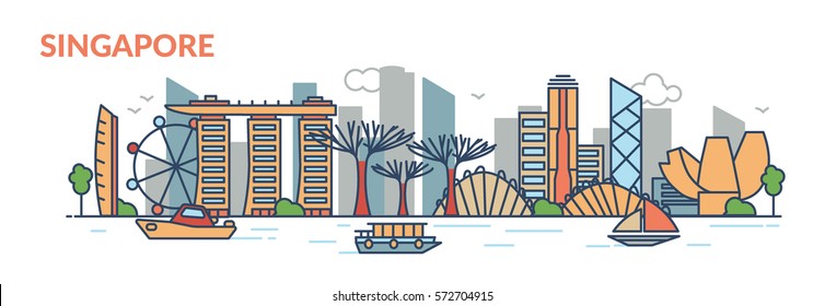 Singapore city. Line stile. Vector illustration