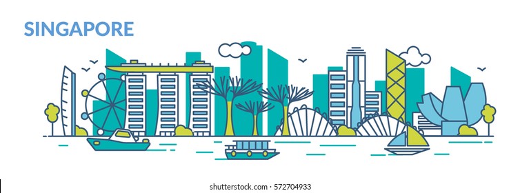 Singapore City. Line Stile. Vector Illustration