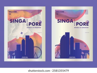 Singapore city pack poster with skyline, cityscape, landmark, textured. Asian metropolis vector illustration layout for vertical brochure, website, flyer, presentation