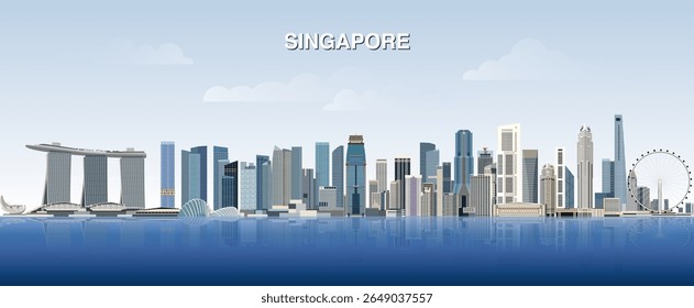 Singapore city skyline on gradient beautiful day sky background. Vector illustration
