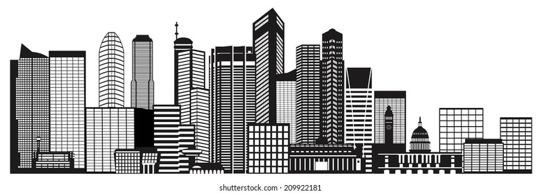 Singapore City Skyline Silhouette Outline Panorama Black Isolated on White Background Vector Illustration